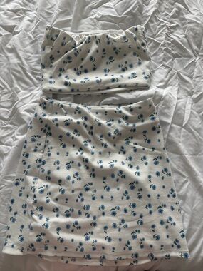 Princess Polly Cream Tube Top & Mini Skirt Set with Blue Floral Print